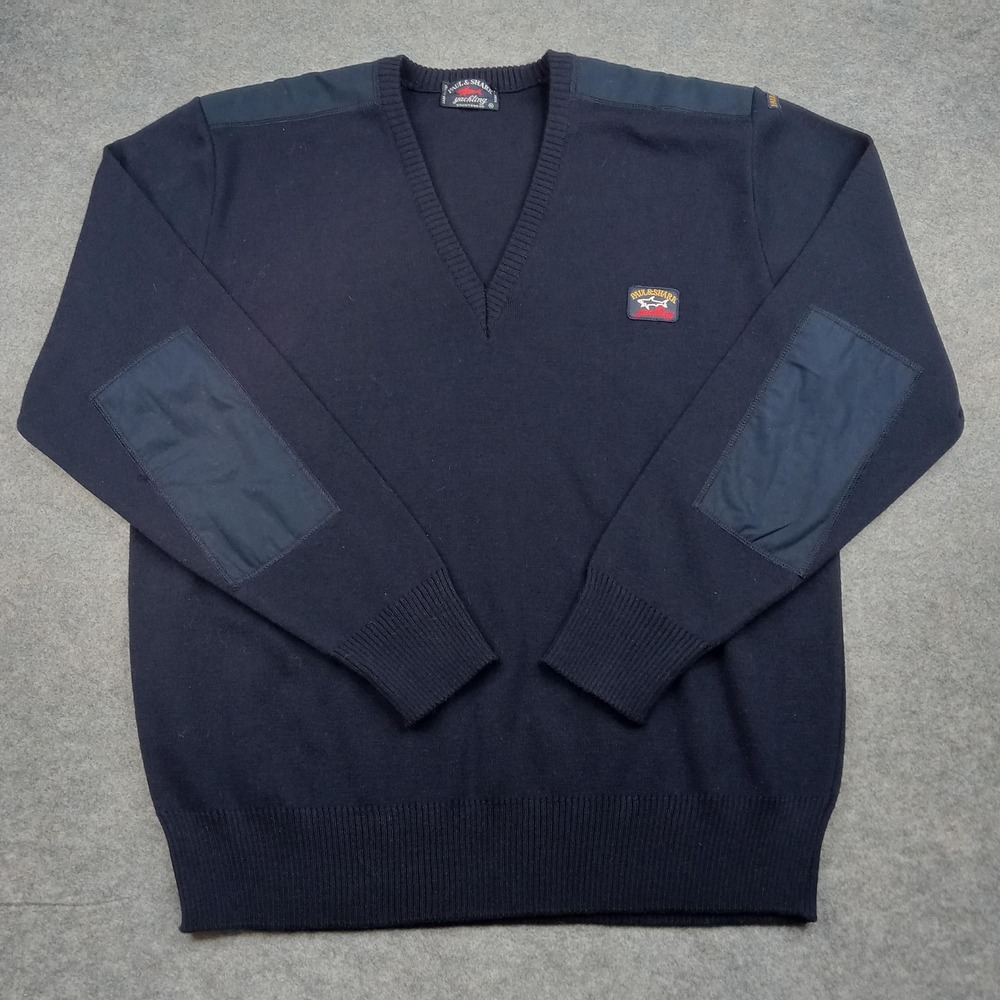 Paul Shark Sweater Mens XL Navy Blue V-Neck Wool Blend Italy Yachting Sweatshirt